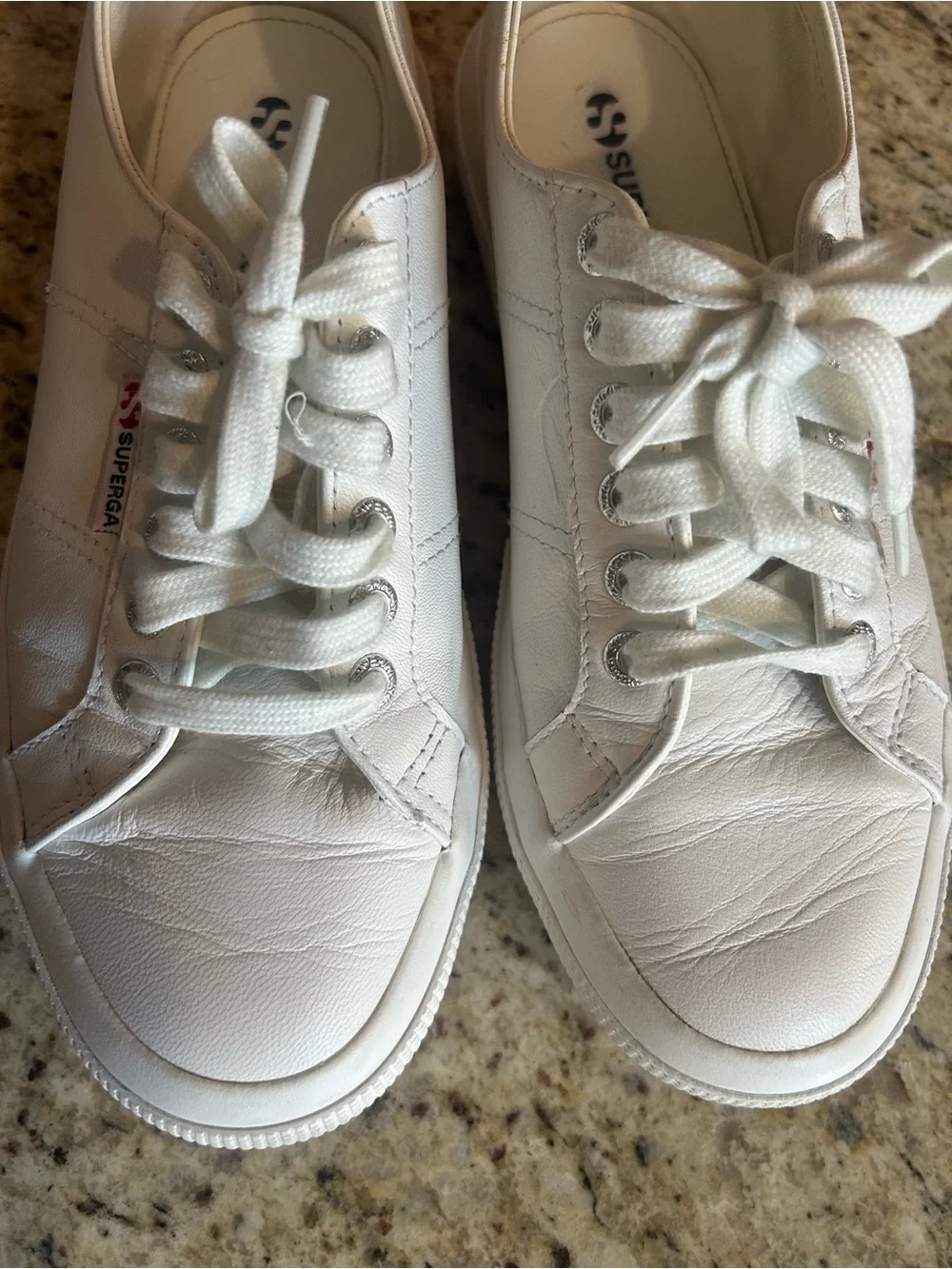 SUPERGA 2750 EFGLU CLASSIC white leather low top sneakers. Almost new. Size 8